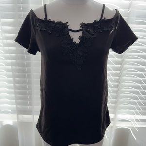 Maurices Women's Black Off-the-Shoulder Top with Embroidered Neckline (Size S)